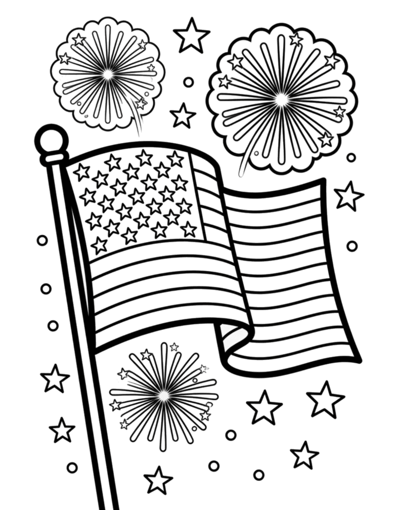 Printable American flag coloring page for kids ages 3–8