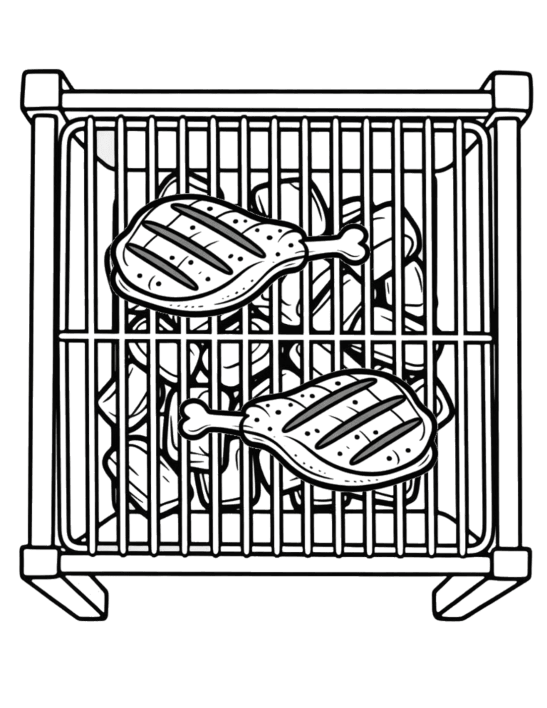 Printable Camp cookout grill coloring page for kids ages 3–8