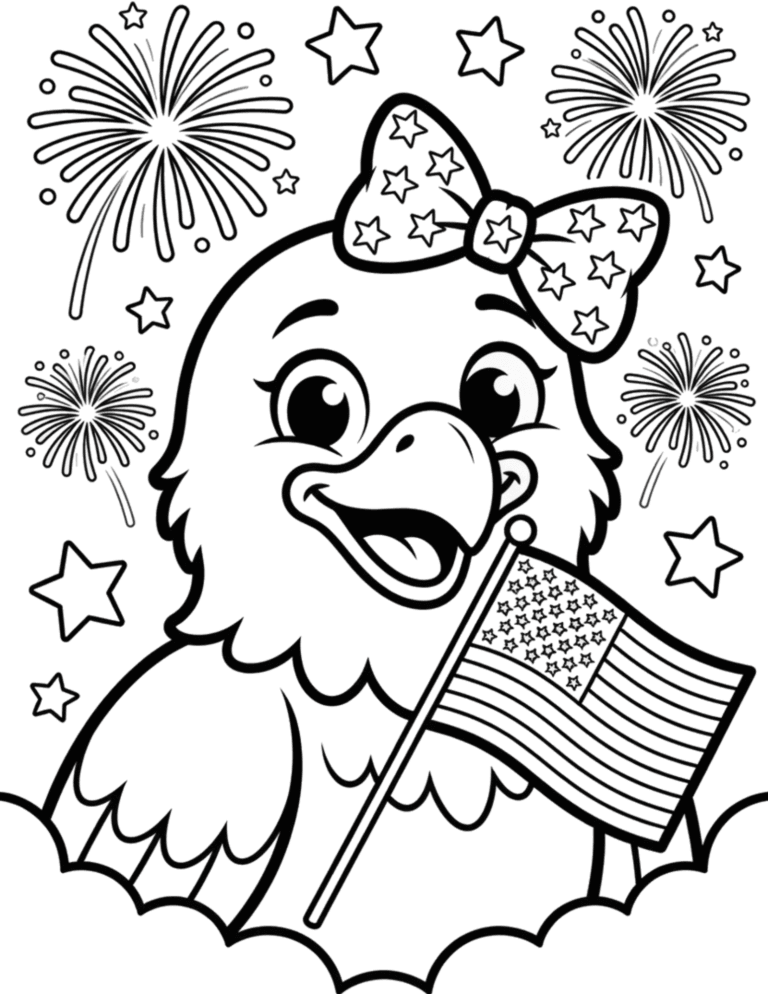 Printable Fireworks celebration coloring page for kids ages 3–8