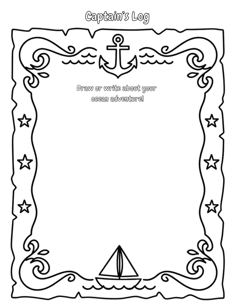 Printable Captain's Log writing and drawing page for kids ages 3–8