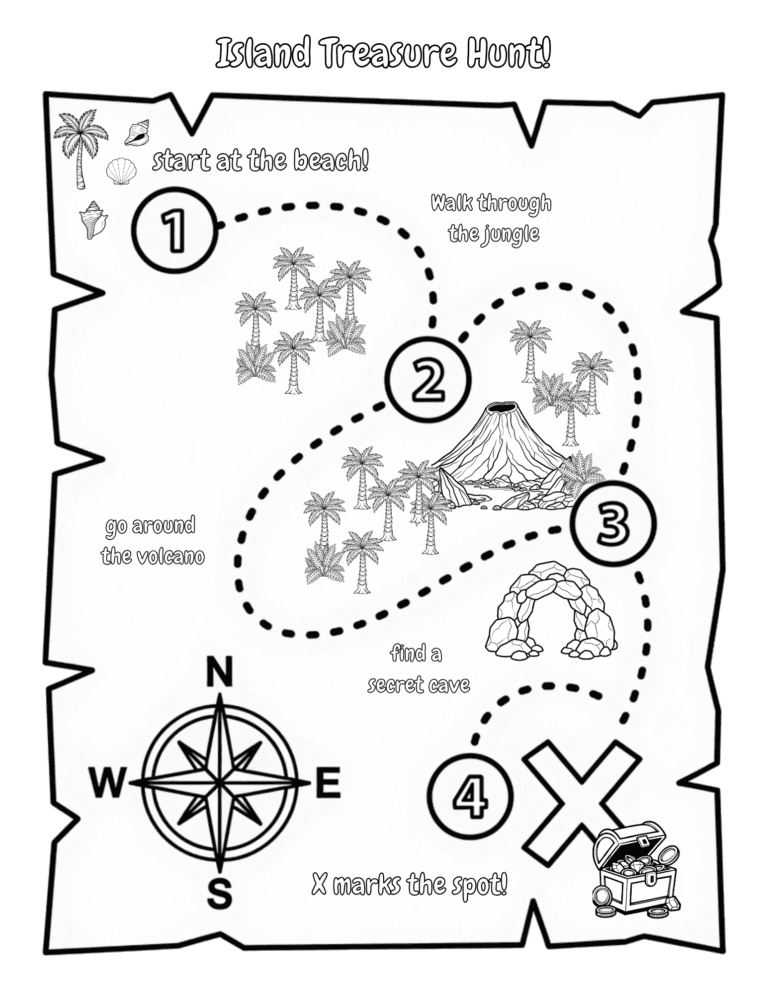 Printable Island treasure hunt map for kids ages 3–8