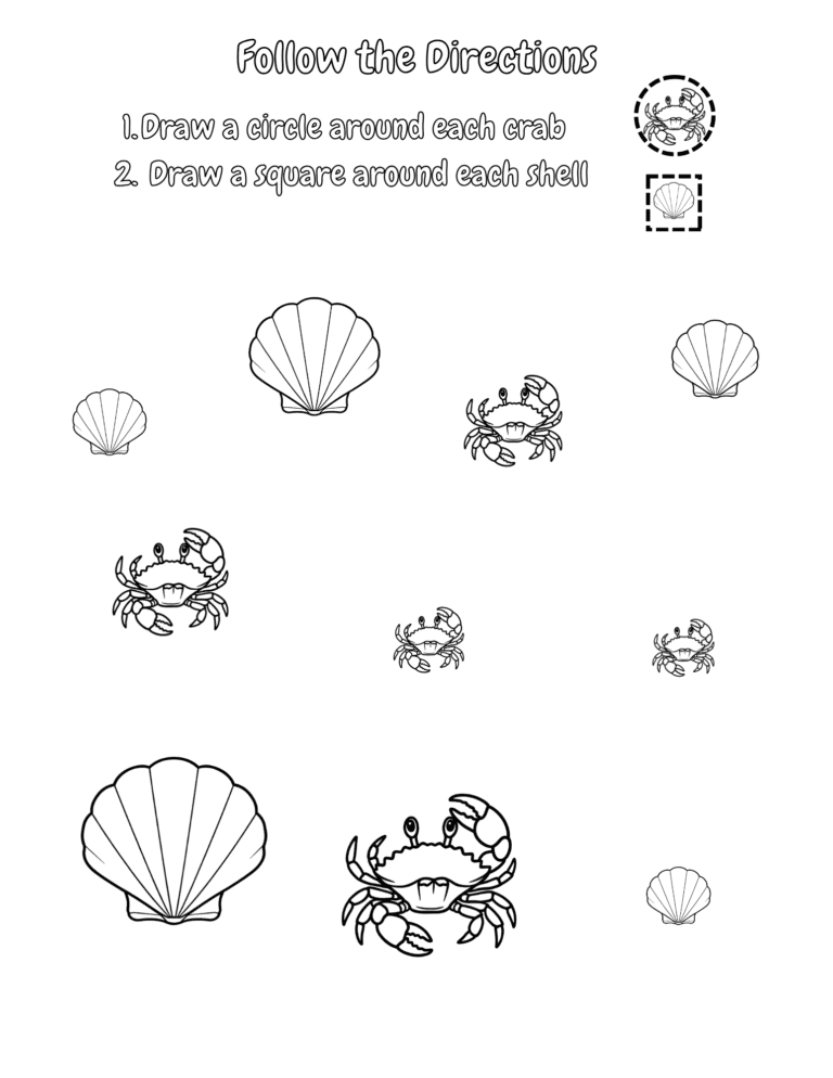 Printable Follow the directions 1 activity for kids ages 3–8
