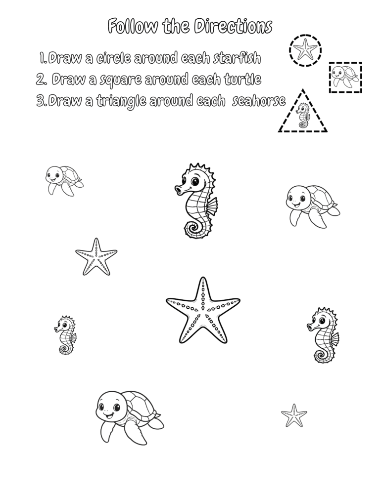 Printable Follow the directions 2 activity for kids ages 3–8