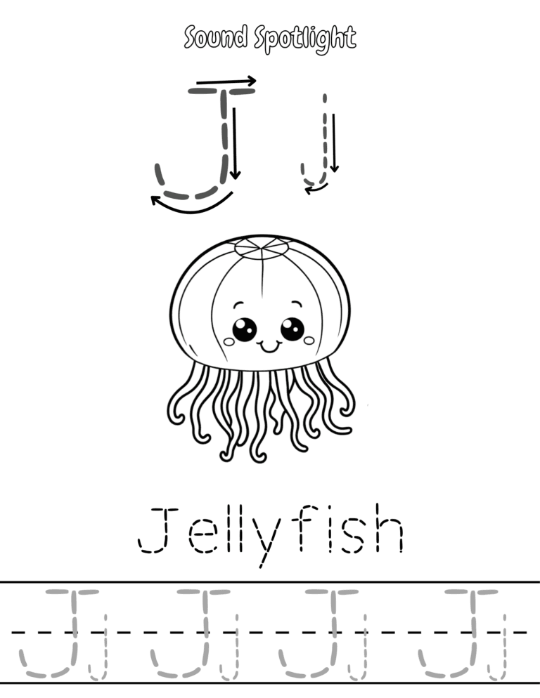 Printable Letter J sound jellyfish activity for kids ages 3–8